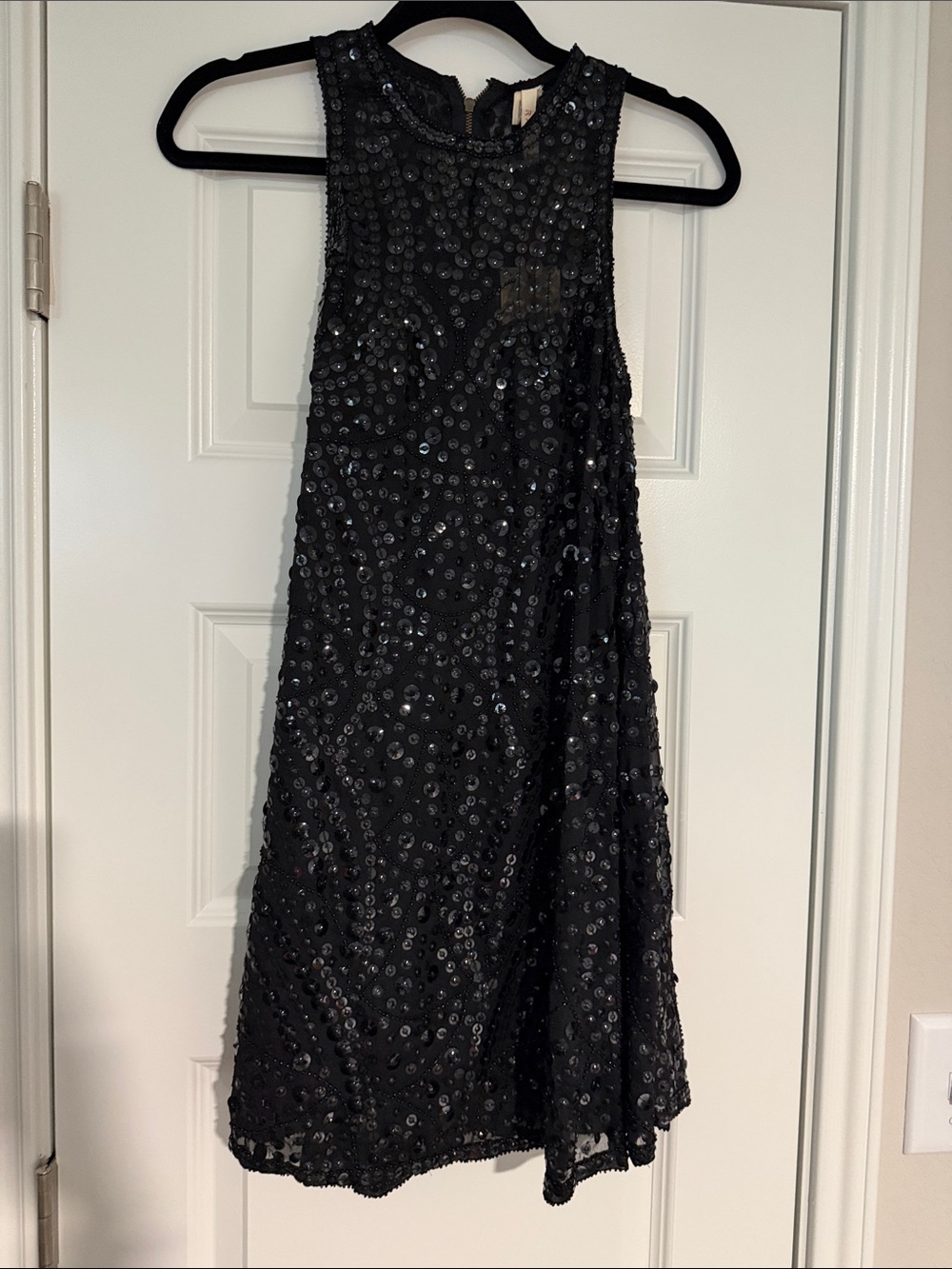 Black Sequin A-Line Sleeveless Dress
